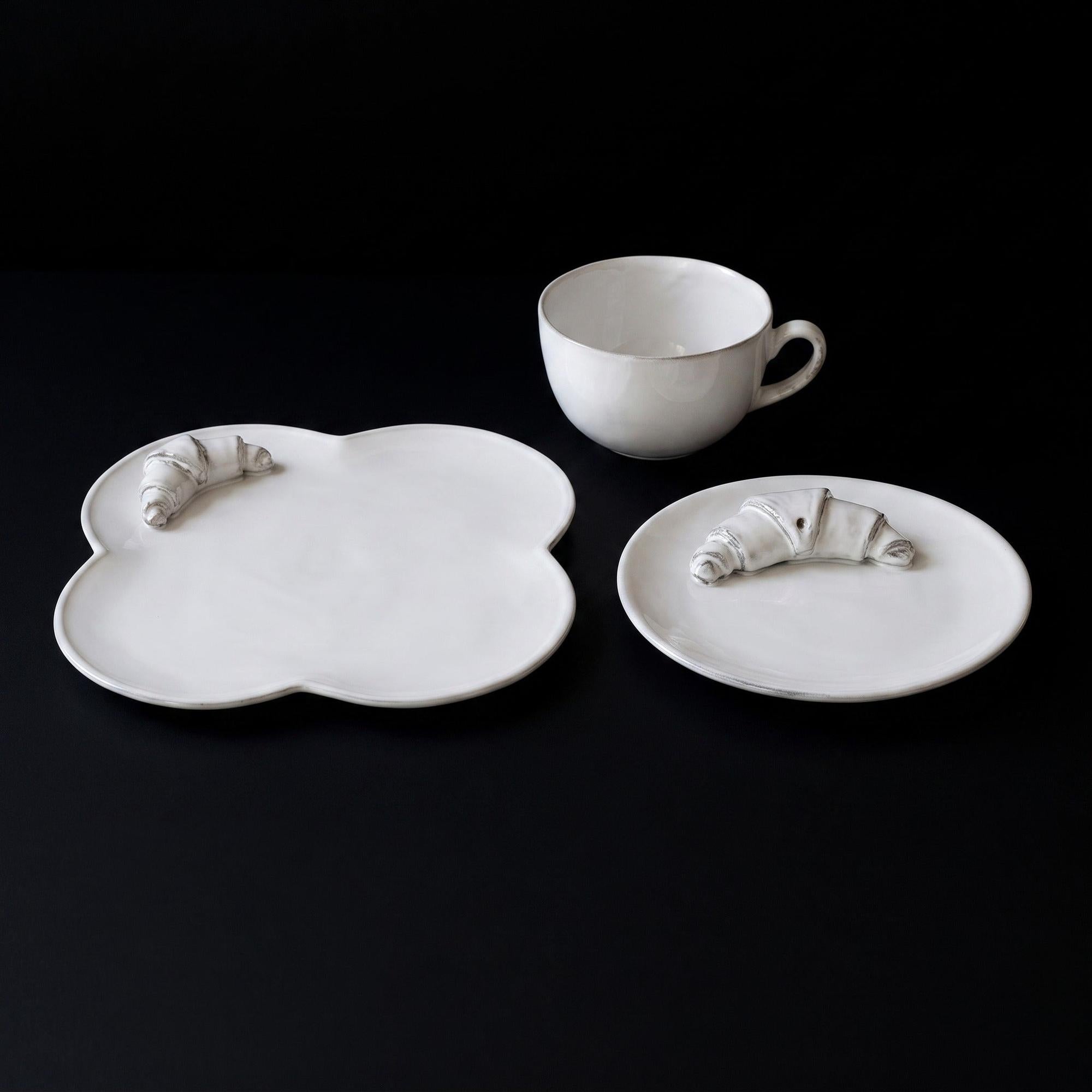 Croissant Set - handmade white faience styled on a dark table