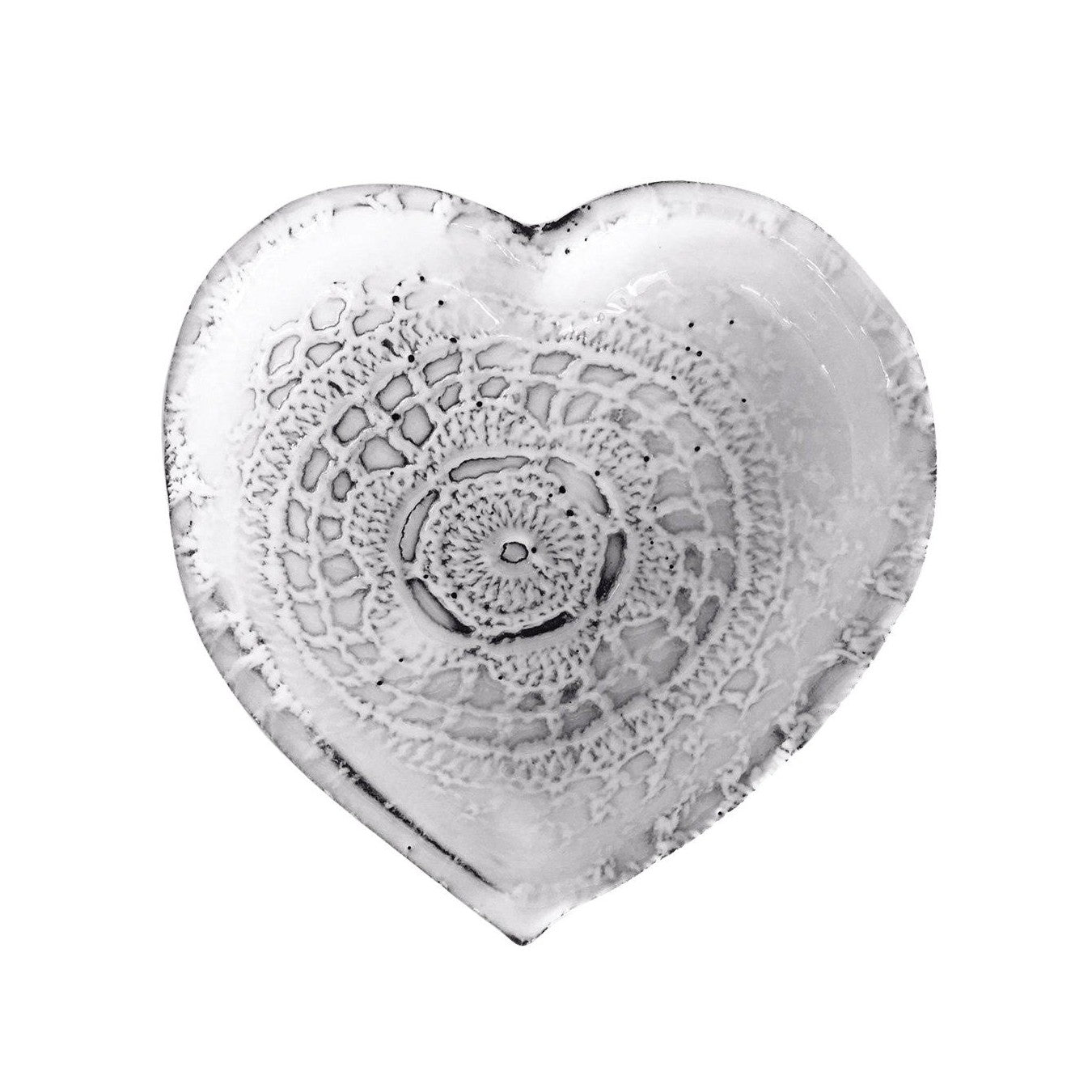 Ceramic heart-Dentelle-10,5x10,5x1,7cm-Handmade in France by CARRON