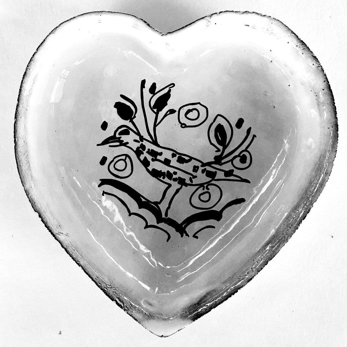 Pierre Carron ceramic heart-Merle moqueur-10,7x10,3x1,7cm-Handmade in France by CARRON